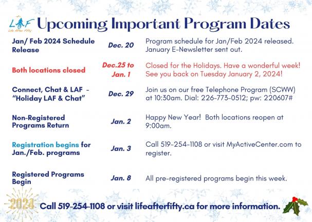 Upcoming Program Dates